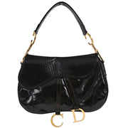 Christian Dior Black Patent Leather Double Saddle Handbag RU0060 154592