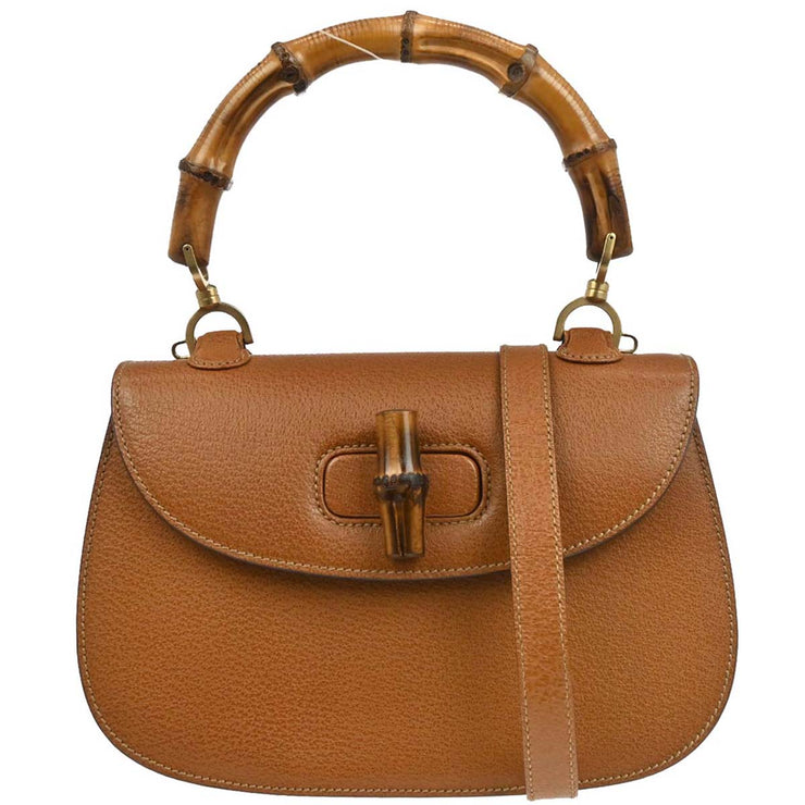 Gucci Brown Pigskin Bamboo Handbag 000-2113-0633 154594