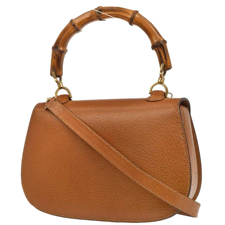 Gucci Brown Pigskin Bamboo Handbag 000-2113-0633 154594