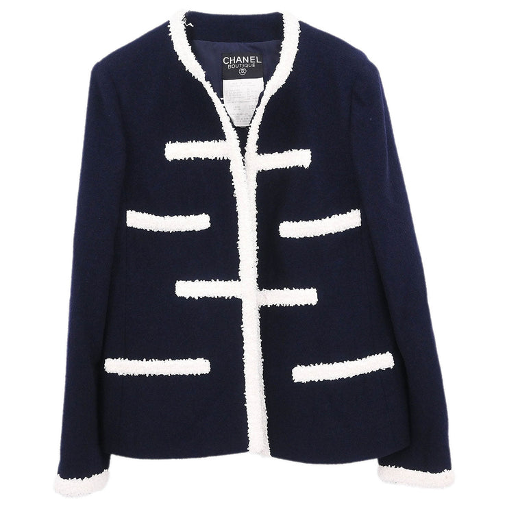 Chanel Collarless Jacket Navy 95C #44 162796