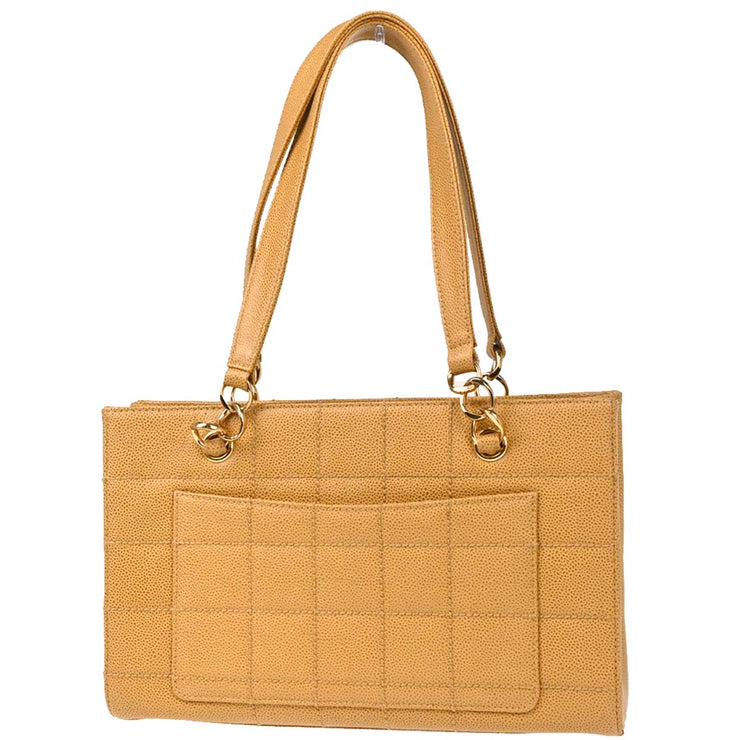 Chanel Beige Calfskin Choco Bar Tote Handbag 165716