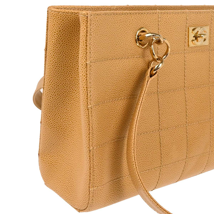 Chanel Beige Calfskin Choco Bar Tote Handbag 165716