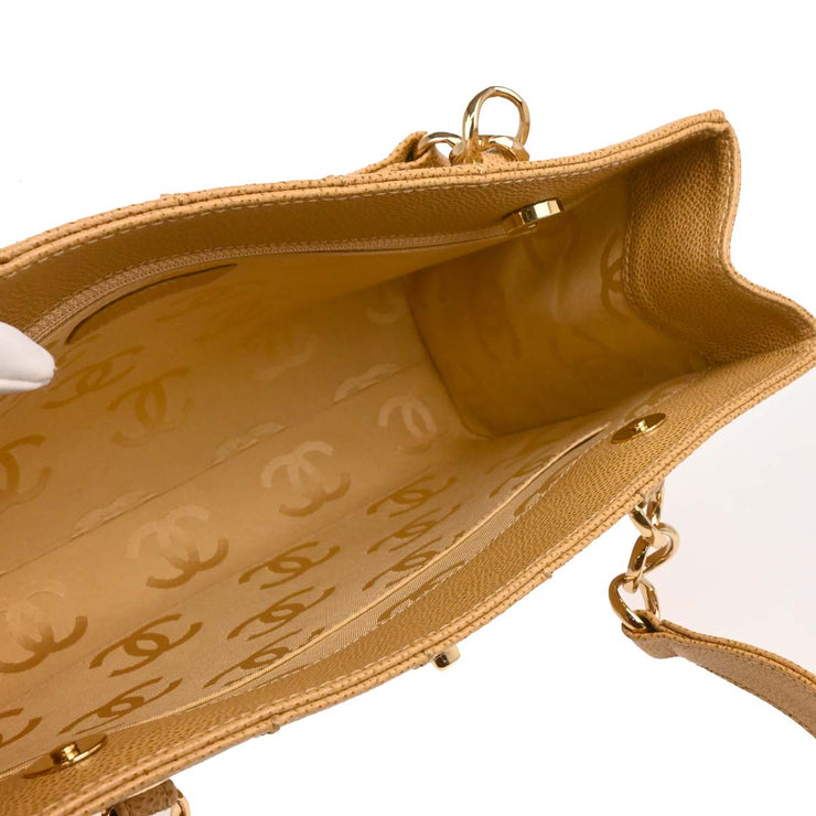Chanel Beige Calfskin Choco Bar Tote Handbag 165716