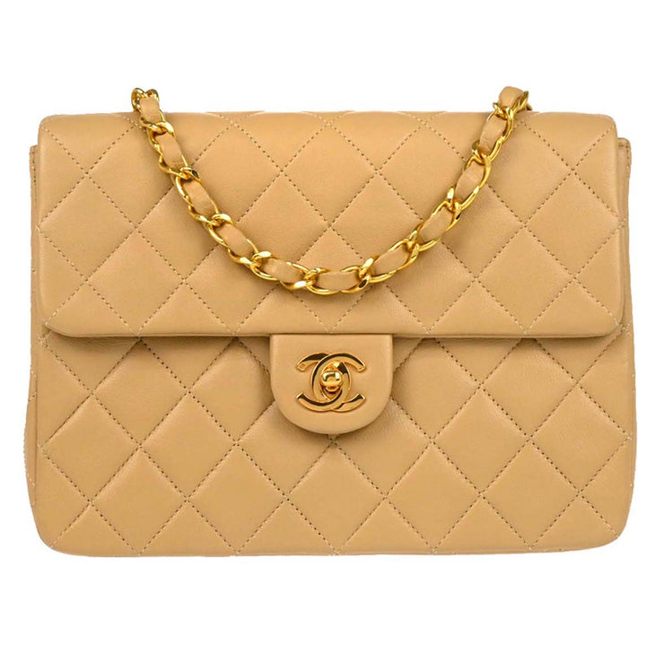 Chanel Beige Lambskin Classic Square Flap Shoulder Bag 20 165739
