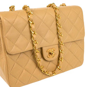 Chanel Beige Lambskin Classic Square Flap Shoulder Bag 20 165739