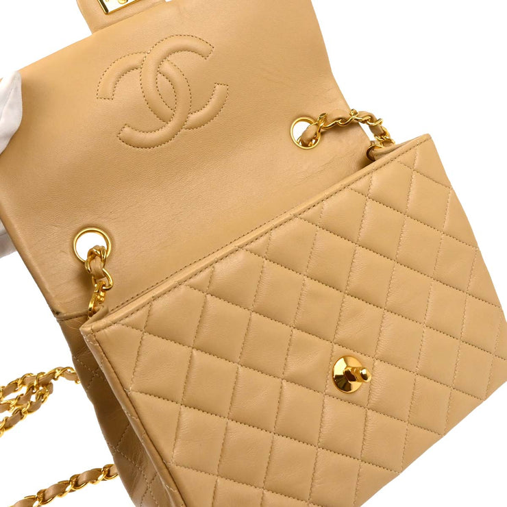 Chanel Beige Lambskin Classic Square Flap Shoulder Bag 20 165739