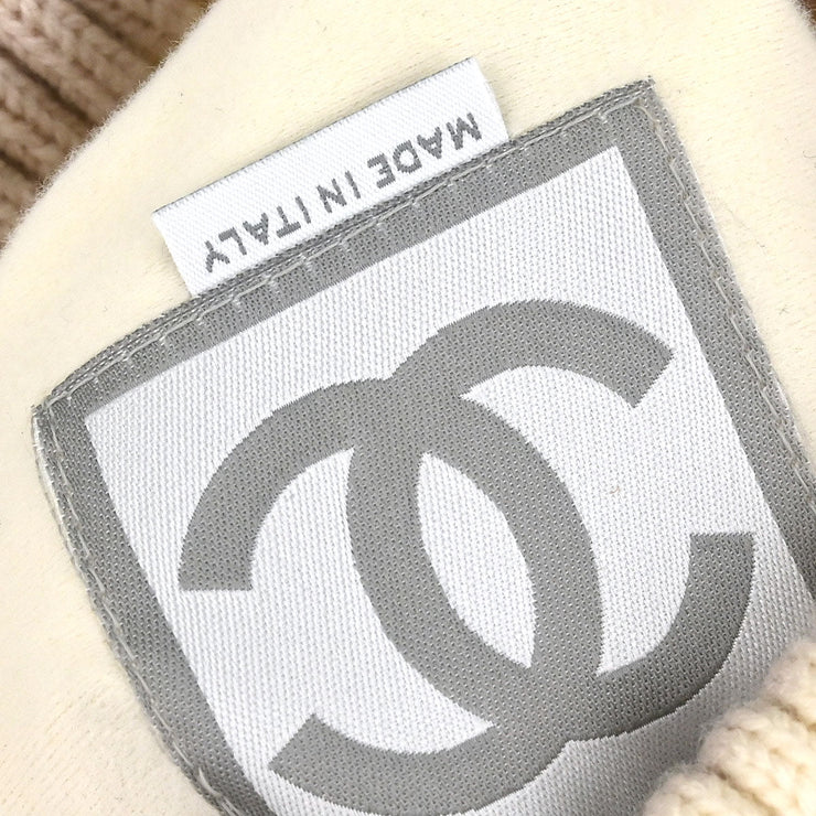 Chanel White Sport Line Knit Cap #M Small Good 166018