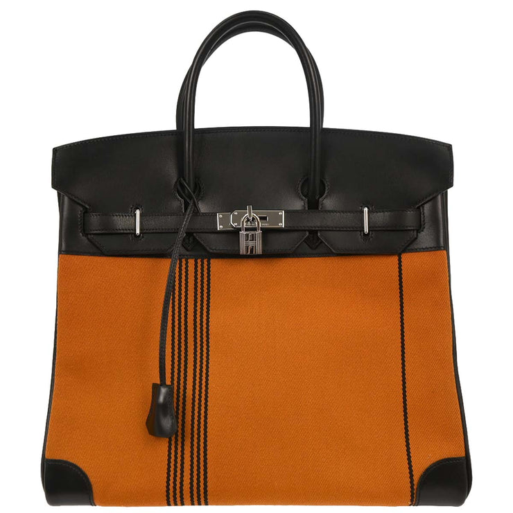 Hermes Black Orange Box Calf Potamos Haut a Courroies 36 Handbag 16M  J 166088