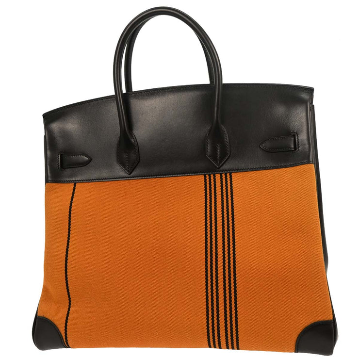 Hermes Black Orange Box Calf Potamos Haut a Courroies 36 Handbag 16M  J 166088