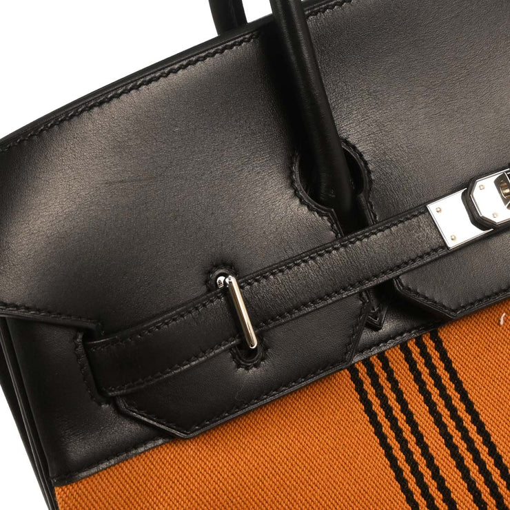 Hermes Black Orange Box Calf Potamos Haut a Courroies 36 Handbag 16M  J 166088