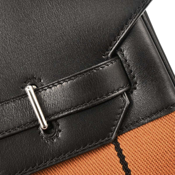 Hermes Black Orange Box Calf Potamos Haut a Courroies 36 Handbag 16M  J 166088