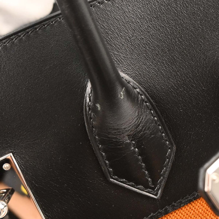 Hermes Black Orange Box Calf Potamos Haut a Courroies 36 Handbag 16M  J 166088