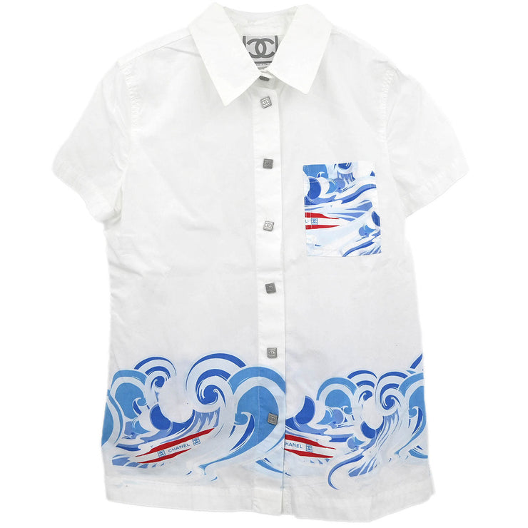 Chanel Sports Line Short Sleeve Shirt Blouse Top White 06S #40 166175