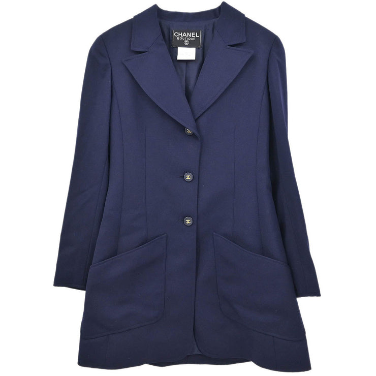Chanel Single Breasted Jacket Navy 97P #38 166177