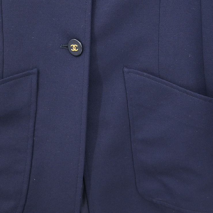 Chanel Single Breasted Jacket Navy 97P #38 166177