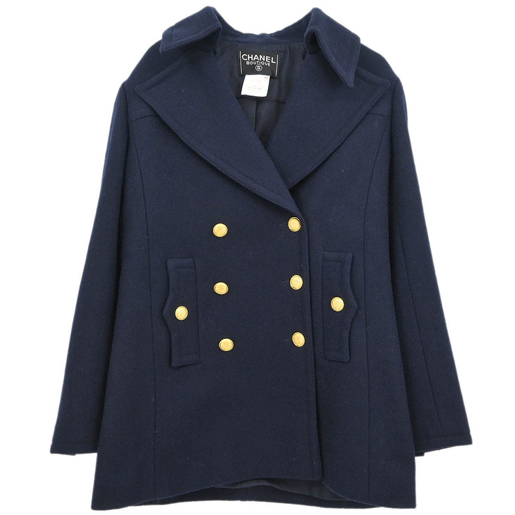 Chanel Double Breasted Jacket Navy 96A #40 166189