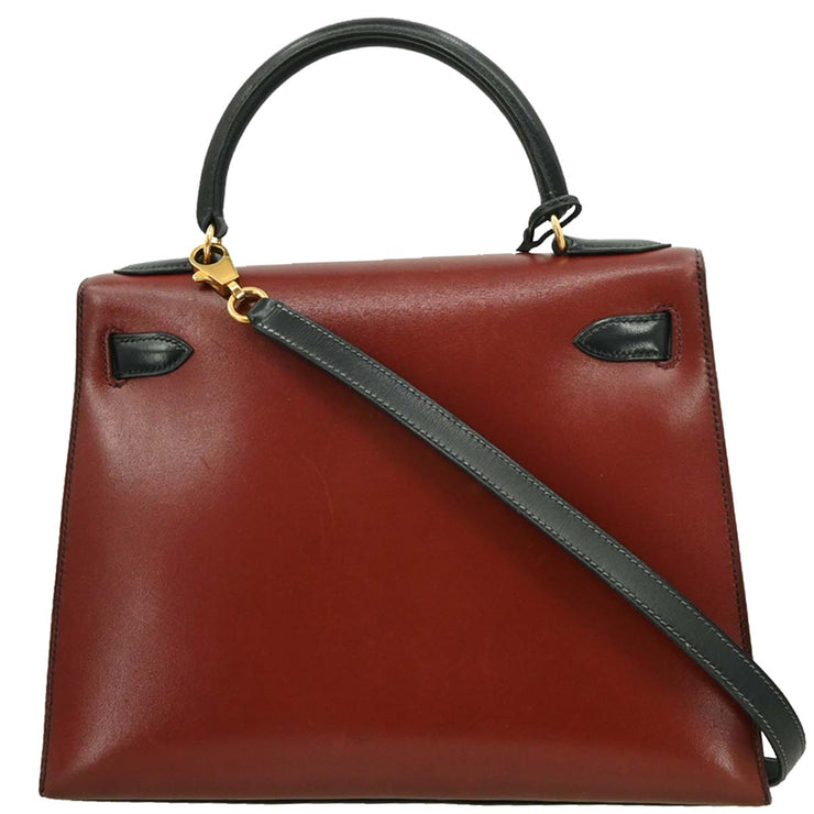 Hermes Black Rouge H Box Calf Kelly 28 Sellier 2way Handbag 8 Circle:X 166278