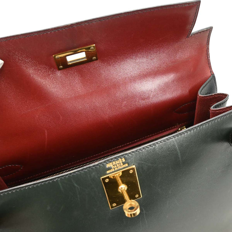 Hermes Black Rouge H Box Calf Kelly 28 Sellier 2way Handbag 8 Circle:X 166278