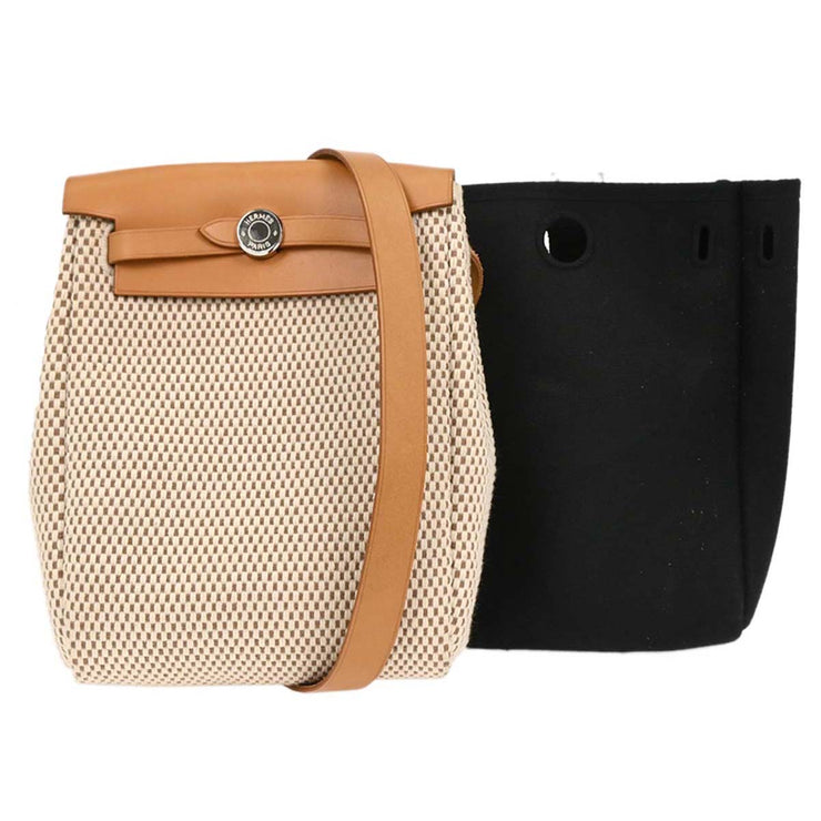 Hermes Beige Black Toile GM Officier Herbag TPM 2 in 1 Shoulder Bag C Square:* 166288