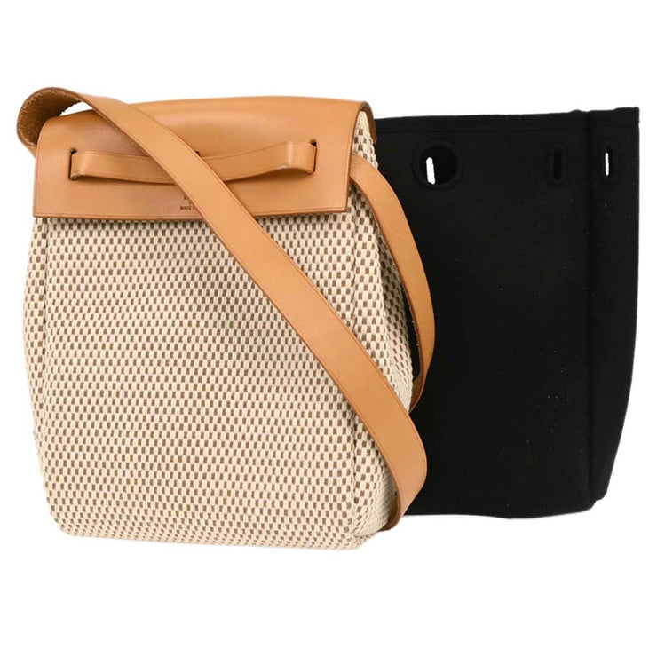 Hermes Beige Black Toile GM Officier Herbag TPM 2 in 1 Shoulder Bag C Square:* 166288