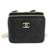 Chanel Black Lambskin Artificial Pearl Vanity Shoulder Bag 166305