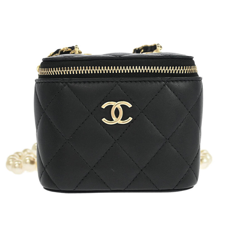 Chanel Black Lambskin Artificial Pearl Vanity Shoulder Bag 166305