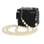 Chanel Black Lambskin Artificial Pearl Vanity Shoulder Bag 166305