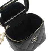 Chanel Black Lambskin Artificial Pearl Vanity Shoulder Bag 166305