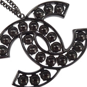 Chanel CC Chain Pendant Necklace Silver Black Rhinestone B15V 166363