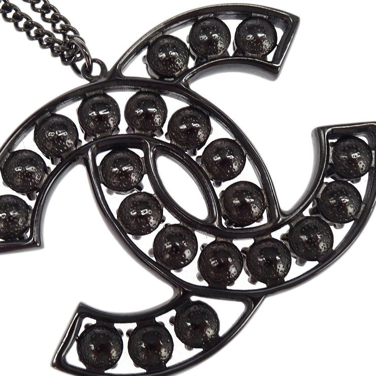 Chanel CC Chain Pendant Necklace Silver Black Rhinestone B15V 166363