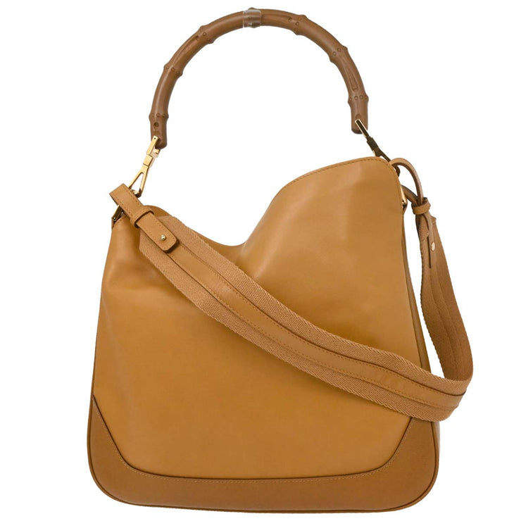 Gucci Brown Leather Bamboo 2way Handbag 001.4095 002058 166415