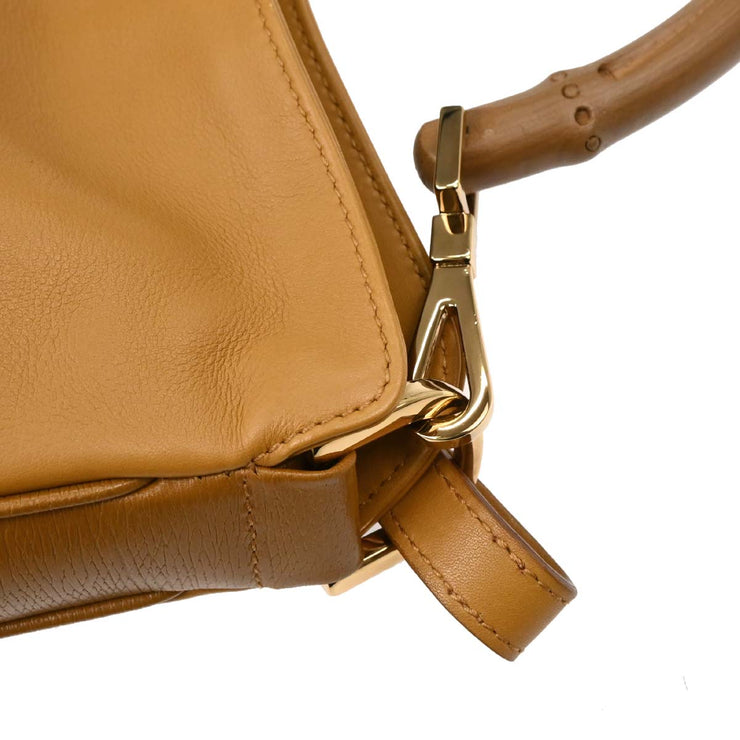 Gucci Brown Leather Bamboo 2way Handbag 001.4095 002058 166415