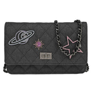 Chanel Gray Canvas Rhinestone Mademoiselle Lock Wallet on Chain WOC 166432