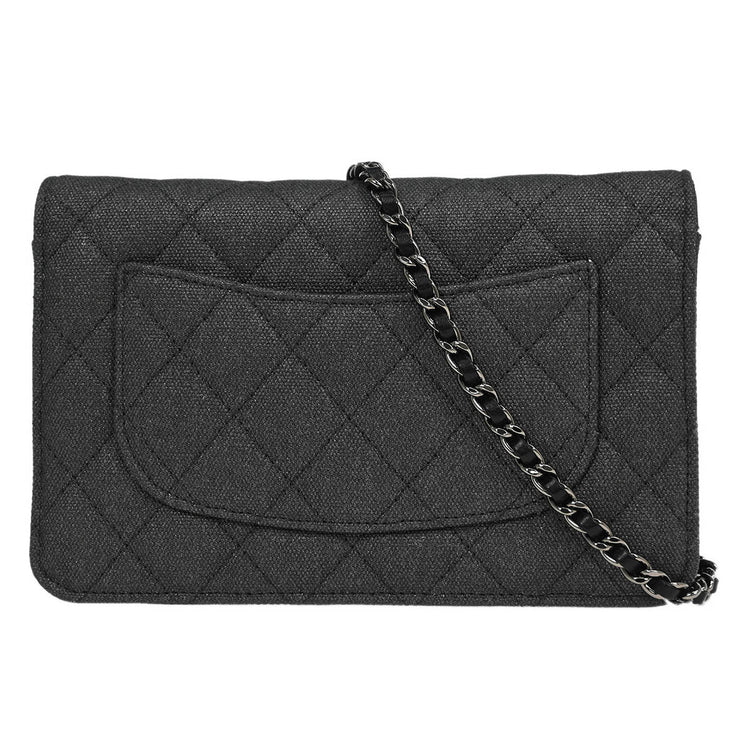 Chanel Gray Canvas Rhinestone Mademoiselle Lock Wallet on Chain WOC 166432