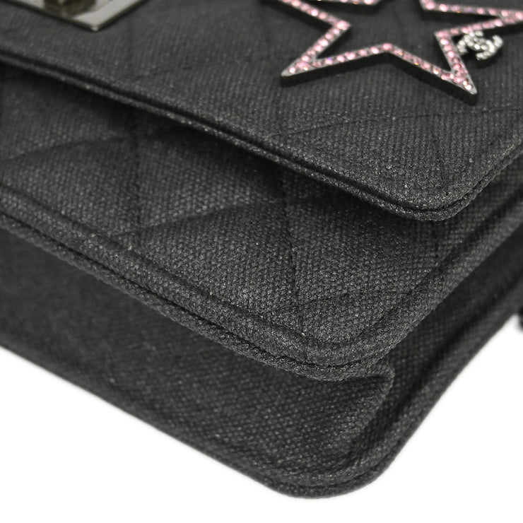 Chanel Gray Canvas Rhinestone Mademoiselle Lock Wallet on Chain WOC 166432