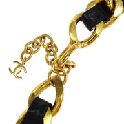 Chanel Gold Black Leather Rhinestone Choker Necklace 95P 166499