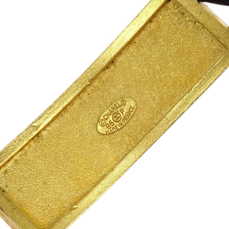 Chanel Gold Black Leather Rhinestone Choker Necklace 95P 166499