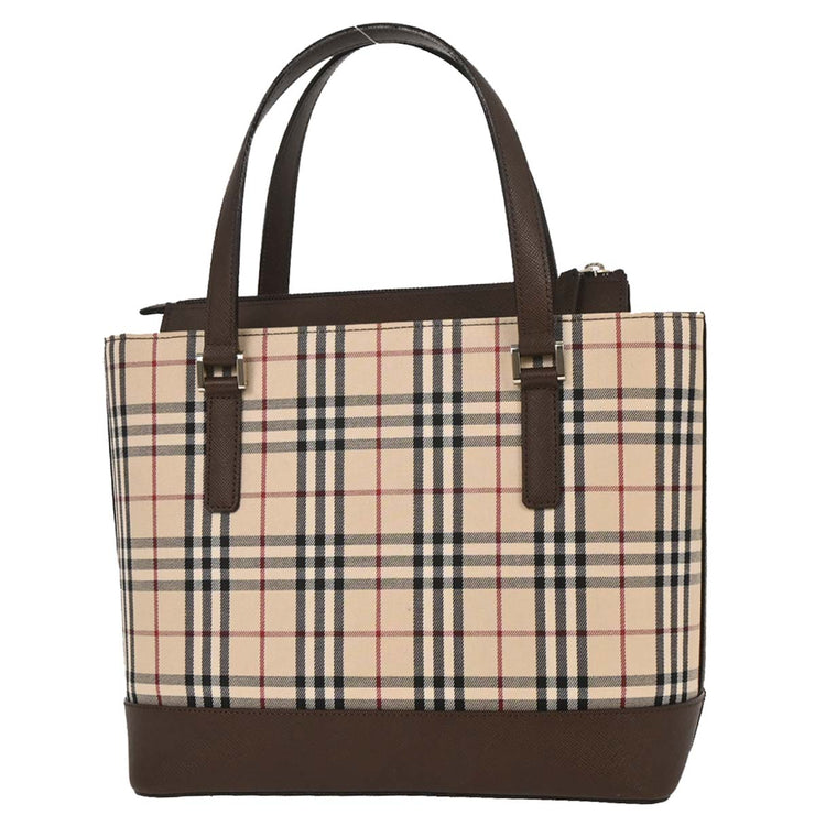 Burberry Beige Canvas Burberry Check Tote Handbag 166521