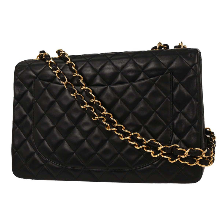 Chanel Black Lambskin Maxi Classic Flap Shoulder Bag 166570