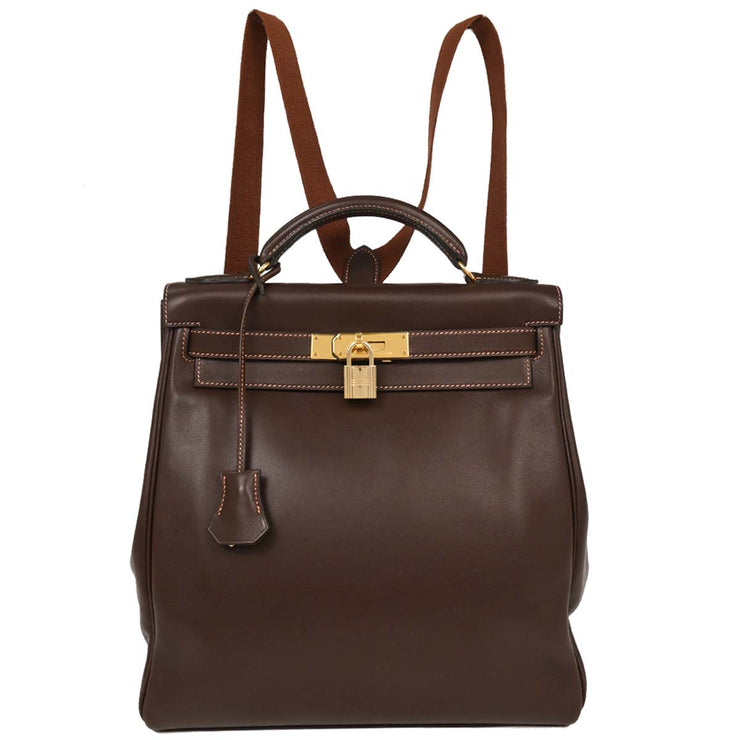 Hermes Havane Gulliver Kelly A Dos GM Backpack  Square:E N13 166576