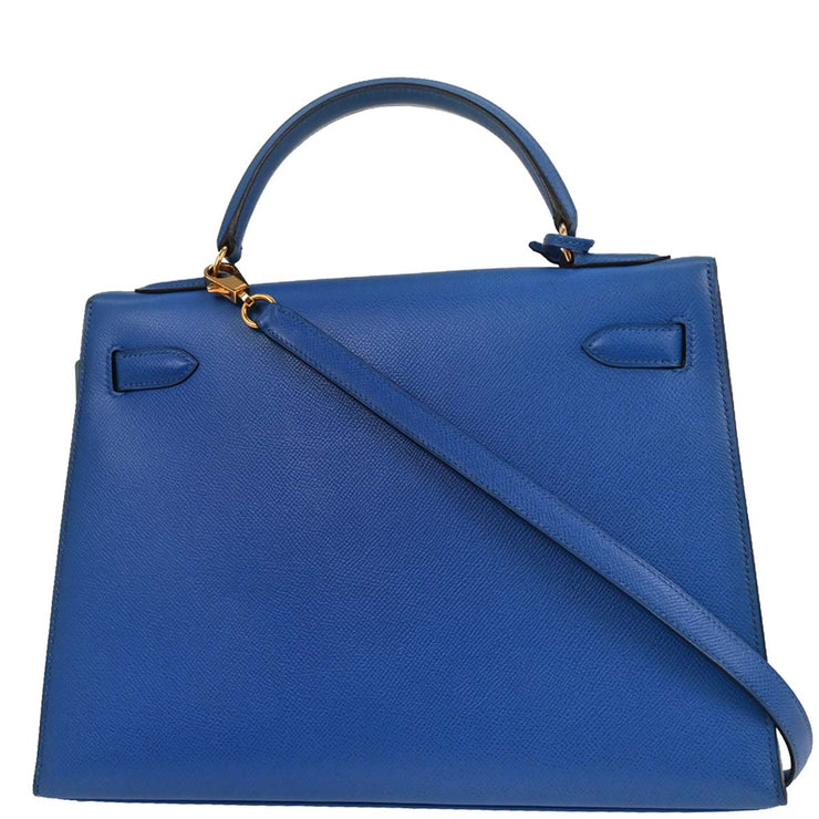 Hermes Blue France Courchevel Kelly 32 Sellier Handbag  Z 22 166579