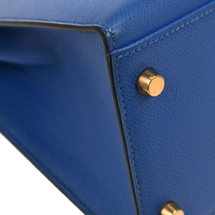 Hermes Blue France Courchevel Kelly 32 Sellier Handbag  Z 22 166579
