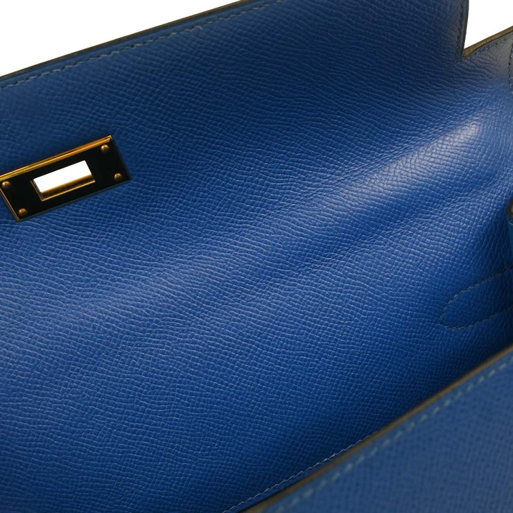 Hermes Blue France Courchevel Kelly 32 Sellier Handbag  Z 22 166579