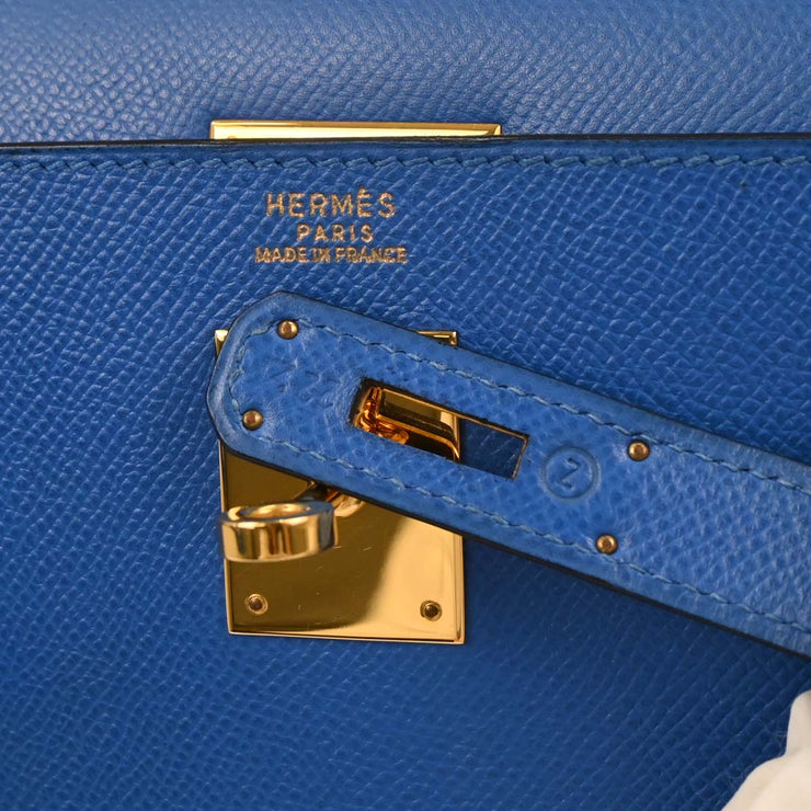 Hermes Blue France Courchevel Kelly 32 Sellier Handbag  Z 22 166579
