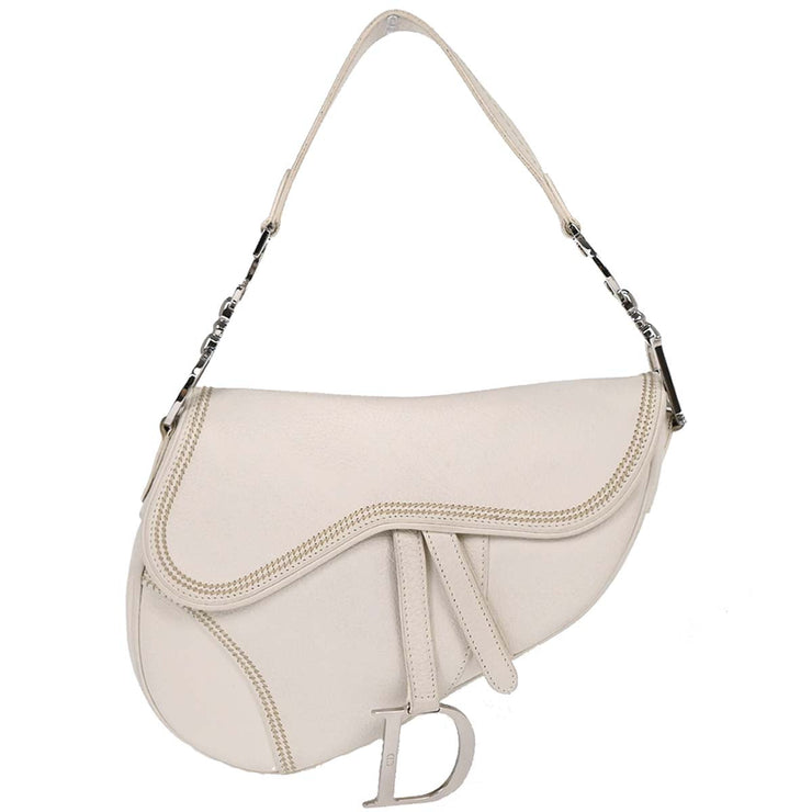Christian Dior White Leather Saddle Handbag 01-RU-1026 166593