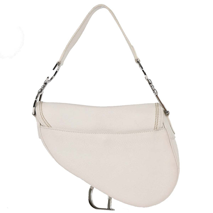 Christian Dior White Leather Saddle Handbag 01-RU-1026 166593