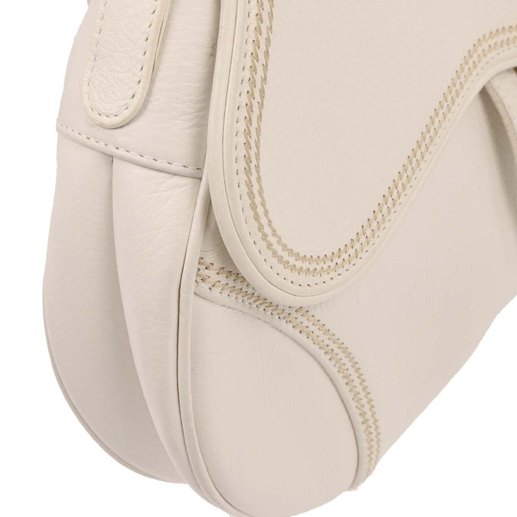 Christian Dior White Leather Saddle Handbag 01-RU-1026 166593
