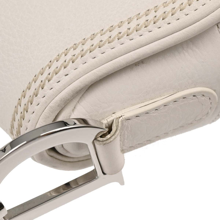 Christian Dior White Leather Saddle Handbag 01-RU-1026 166593