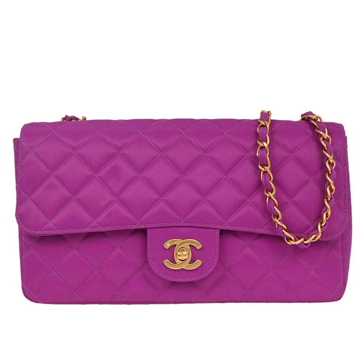 Chanel Purple Nylon Medium Single Flap Shoulder Bag 166599