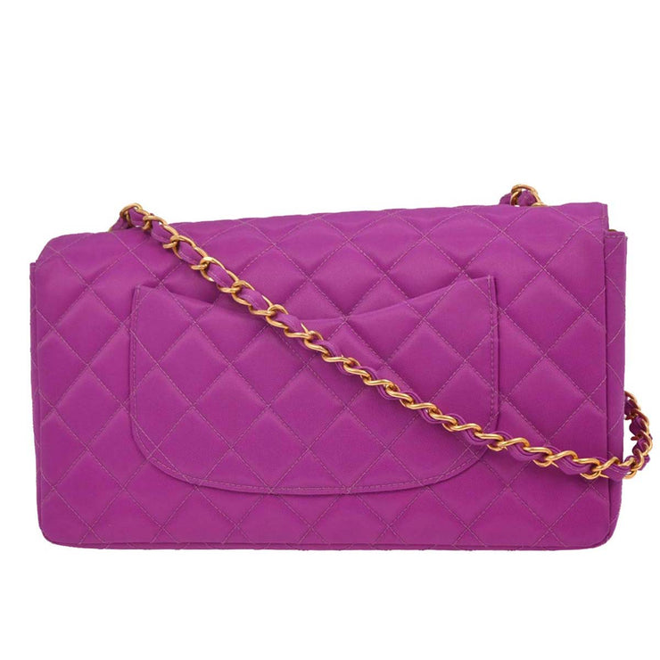 Chanel Purple Nylon Medium Single Flap Shoulder Bag 166599